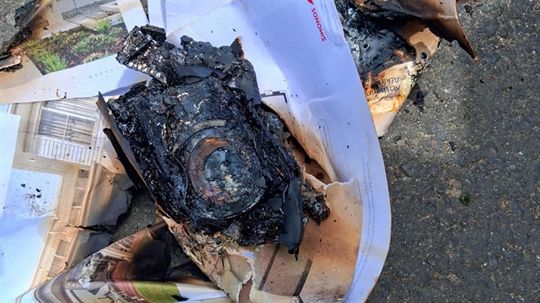 A burnt camera that was incorrectly disposed of